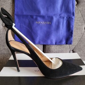 AQUAZZURA Bow Tie Pump 105 Black Suede Size38